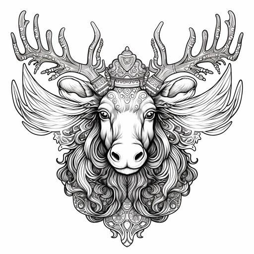 trippy moose head coloring page blank