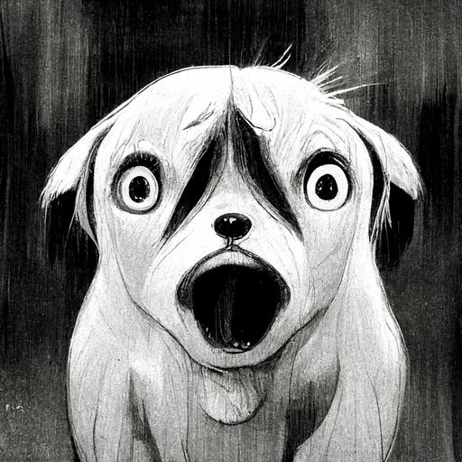 b&w anime panel of a shocked dog
