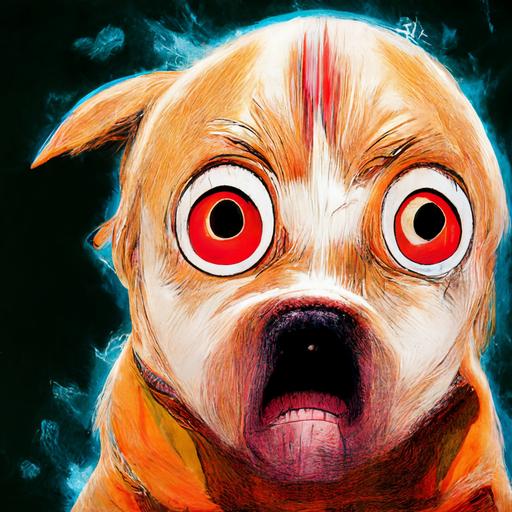 shonen-jump anime illustration of a shocked dog