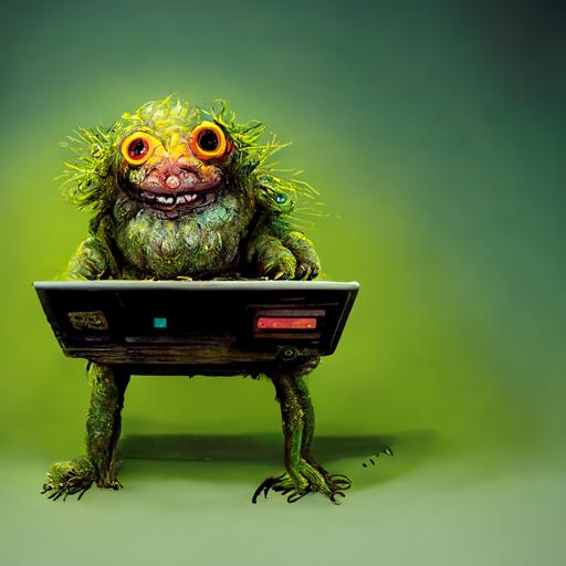 Ugly Troll-Frog Thing typing on a computer