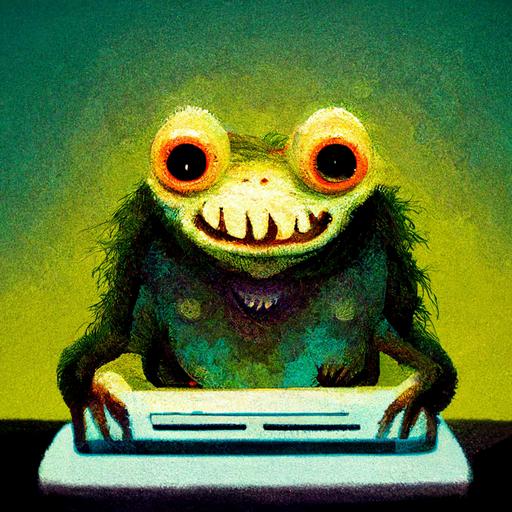 Ugly Troll-Frog Thing typing on a computer