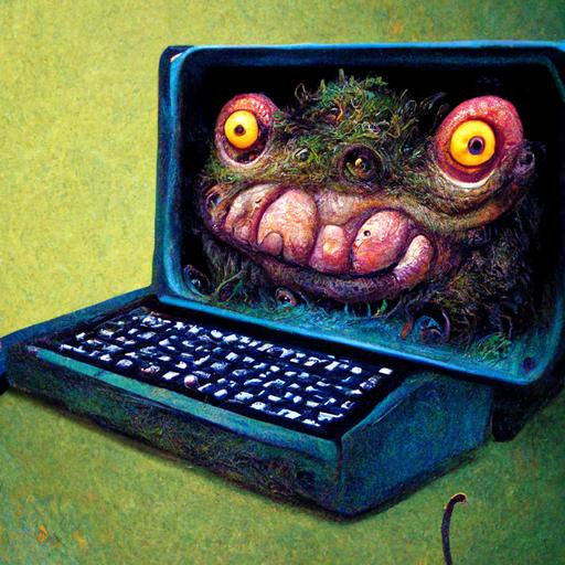 Ugly Troll-Frog Thing typing on a computer