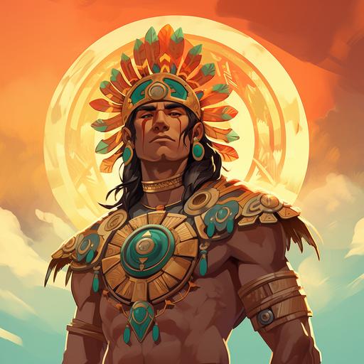 Avatar Legend of Korra animated style, Sun Warrior, Male Aztec wearing modern mesoamerican clothing