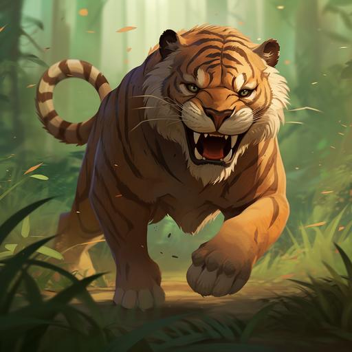 Avatar The Last Airbender Cartoon style, Sabre-Tooth Indian Tiger, Jungle Background