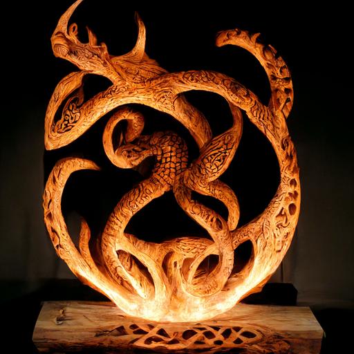 stunning dragon made of celtic knots with fire  all around it