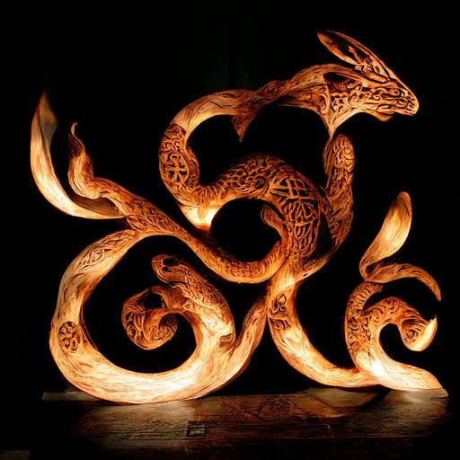 stunning dragon made of celtic knots with fire  all around it
