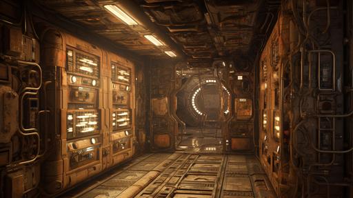 Ke Huy Quan in chinese moonbase command center access hatches data diplays in chinese access doors ambient light ray tracing alert damage retrofutuirsm dieselpunk use high definition textures insane details alasdair McLellen --ar 16:9