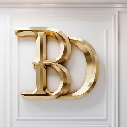 B & D Letters Logo on a white wall , golden accent