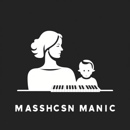 a minimalist music teacher logo. woman and child at keyboard --no print