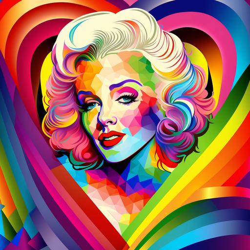 marilyn Monroe as a cartoon, rainbow, hearts, Lisa frank style