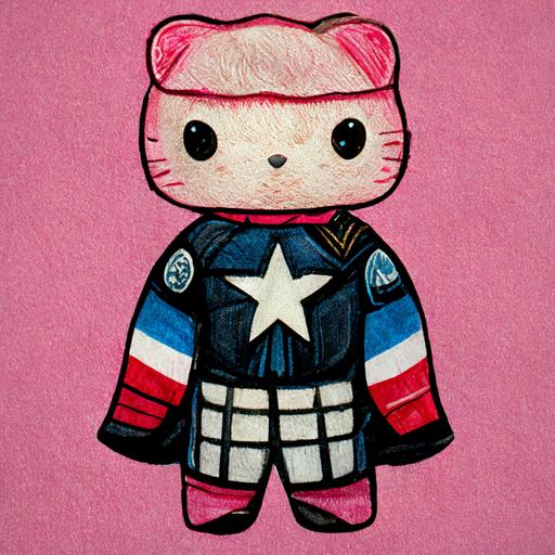 Hello kitty themed, Chris Evans as the Captain America, wearing pink Hello Kitty costume, pink, pink ribbon