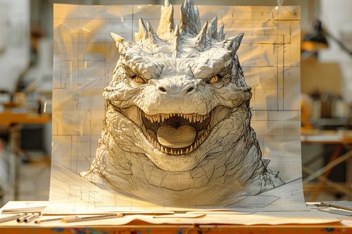 > blind contour minimalist single line sketch, baby godzilla kaijuart, rim lighting, conte crayon on Canson Mi Teintes Drawing Papers in Earth Tone, pop the contrast, parallax, ambient occlusion > --s 999 --c 33 --v 6.0 --ar 3:2