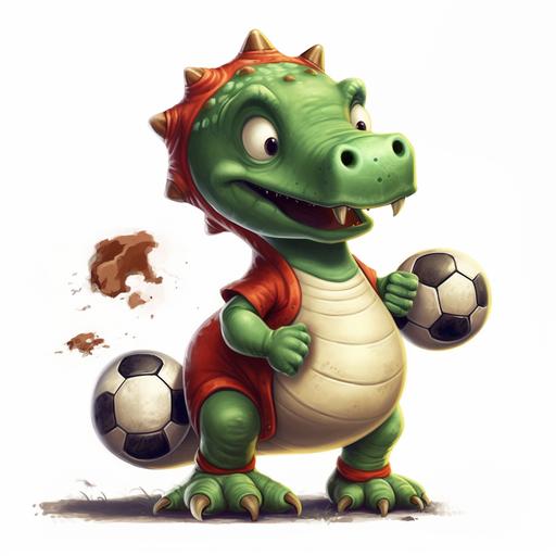 Baby cartoon Brontosaurus playing football