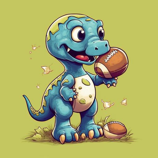 Baby cartoon Brontosaurus playing football