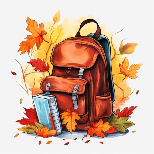 Backpack book autumn clipart white background