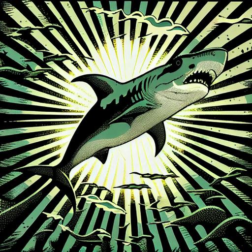 Bagh Print with Octal Light-Green Geek Hammerhead shark, Shockwave Design, Imagination Theme, Analog Scene, Hard Turpentine Material, Sunshine Ray Lighting, The man who hunts ducks out on weekends --seed 2510 --upbeta