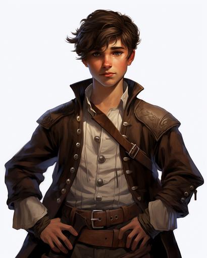 Baker boy about to become an adventurer, short brown hair, D&D character design --ar 4:5