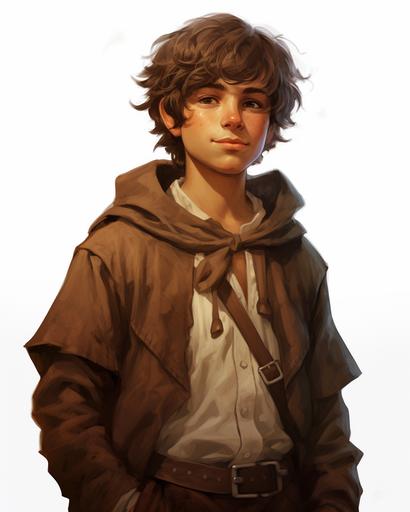 Baker boy about to become an adventurer, short brown hair, D&D character design --ar 4:5