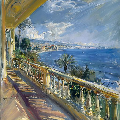 Balcony view of Canne in South France during summer by claude monet --ar 1:1
