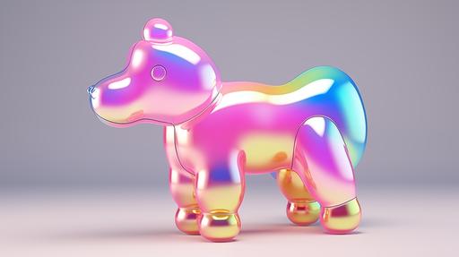Balloon animal, 3D modelled, holographic bright for trendy design, floating isolated on blank background, octane 3d render, at an 35 degree angle --ar 16:9