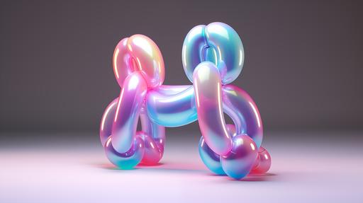 Balloon animal, 3D modelled, holographic bright for trendy design, floating isolated on blank background, octane 3d render, at an 35 degree angle --ar 16:9