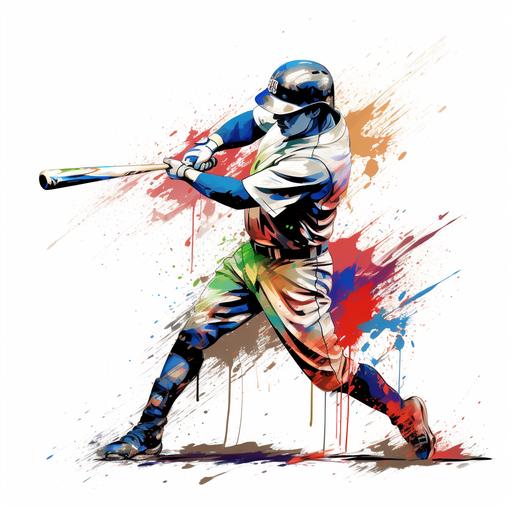 Baseball player swinging bat with Splash paint style llustration white background