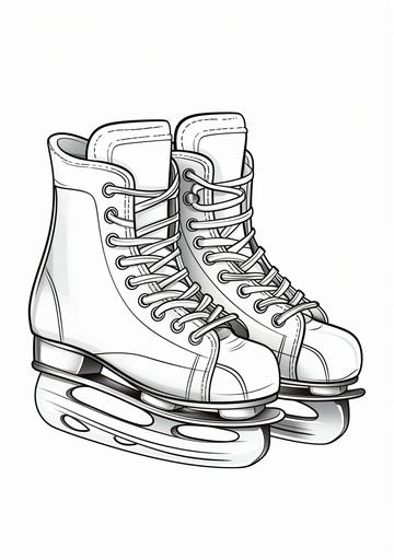 Basic Colouring pages for kids, Ice Skates, cartoon style, thick lines, low detail, black and white, no shading, --ar 210:297