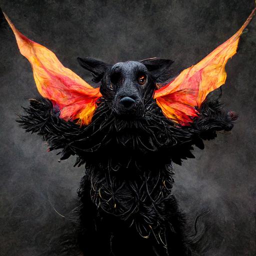 fire-breathing black dragon dog Poncho with wings