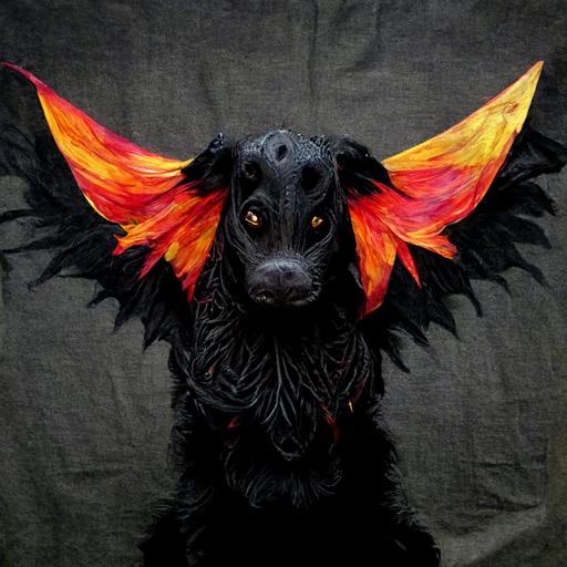 fire-breathing black dragon dog Poncho with wings