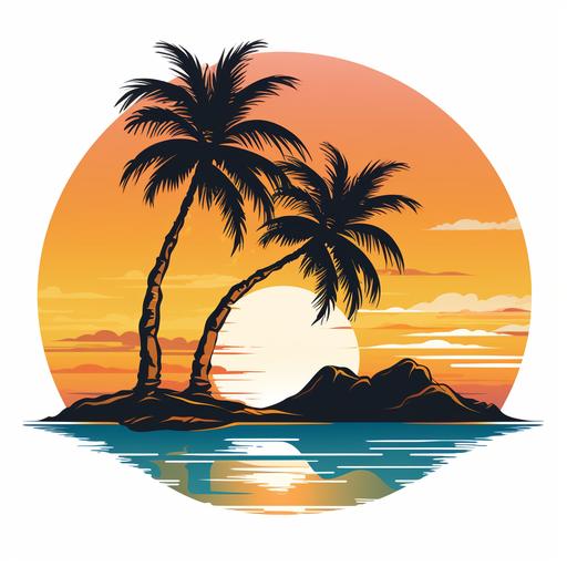Beach landscape logo with one palm tree on each side