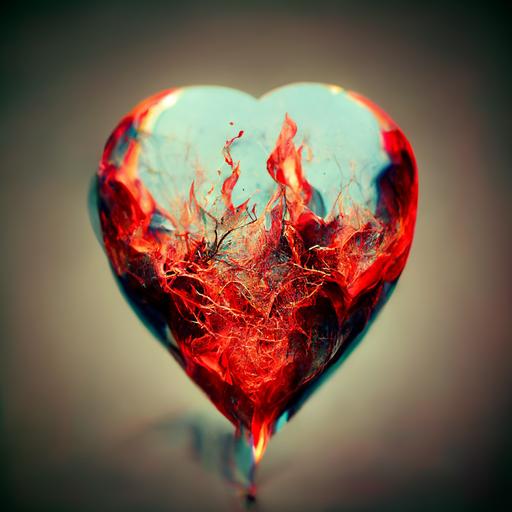 broken heart, red flames ,3d,4k, floating, sadness, forgotten