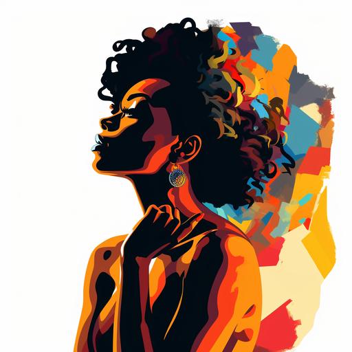 Beautiful black woman, silhouette vector art, full color.