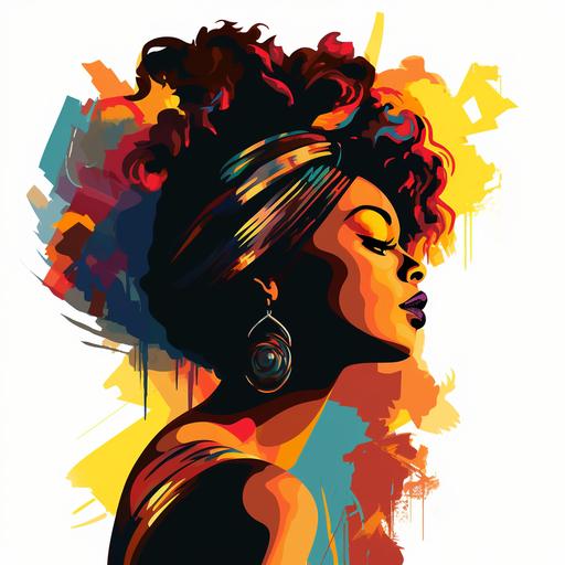 Beautiful black woman, silhouette vector art, full color.