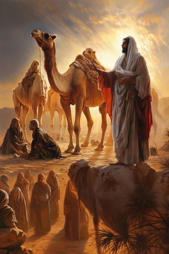 Beautiful oil colour paintings/ Bible/ God is love/ ISAIAH/ 60: 6/ Herds of camels will cover your land, young camels of Midian and Ephah. And all from Sheba will come, bearing gold and incense and proclaiming the praise of the Lord.