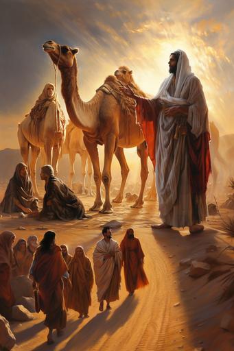 Beautiful oil colour paintings/ Bible/ God is love/ ISAIAH/ 60: 6/ Herds of camels will cover your land, young camels of Midian and Ephah. And all from Sheba will come, bearing gold and incense and proclaiming the praise of the Lord.