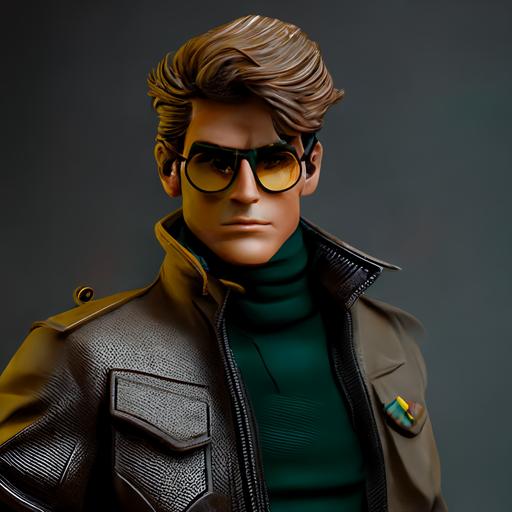 Beautifull Future 80s Hero tough guy fashion wearing khaki jacket black turtleneck pants gradient glasses (Action figure) android wallpaper