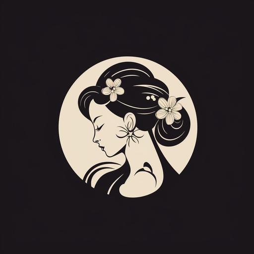 Beauty salon logo design, black and white lines, high-end feel, UkiyoE