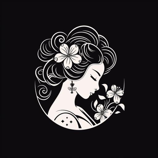 Beauty salon logo design, black and white lines, high-end feel, UkiyoE