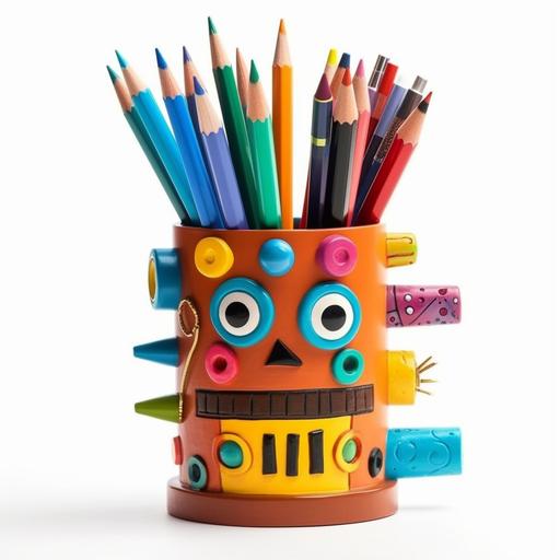 As a pencil holder, this piece carries all that positive and fun energy while helping to organize your pencils and pens in a creative and conscious way. The pencil holder is designed in the form of a stylized trash container, resembling the colorful waste bins from the illustration. Its container shape adds a unique touch, creating a playful and eye - catching design that complements the cheerful vibe of the artwork. It serves as a functional and decorative item, reminding us to properly dispose of our writing utensils while embracing a sustainable mindset. Format and design as Trash Container