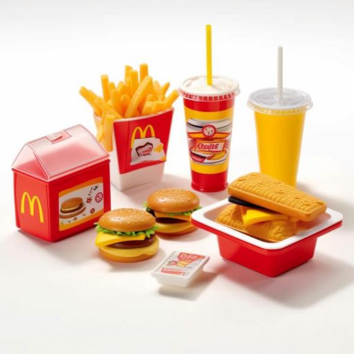 This Mattel collection may include a variety of themed accessories that enhance the experience of the Barbie and Ken dolls' love for McDonald's Burger and fries boxes: The dolls could be accompanied by miniature burger and fries boxes, resembling McDonald's packaging. These accessories could be removable, allowing Barbie and Ken to 