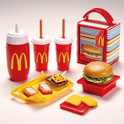 This Mattel collection may include a variety of themed accessories that enhance the experience of the Barbie and Ken dolls' love for McDonald's Burger and fries boxes: The dolls could be accompanied by miniature burger and fries boxes, resembling McDonald's packaging. These accessories could be removable, allowing Barbie and Ken to 