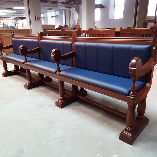 Benches for the Jewish synagogue. Mahogany wood color. Leather upholstery