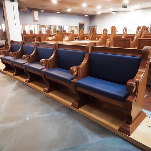 Benches for the Jewish synagogue. Mahogany wood color. Leather upholstery
