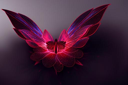abstract Red lotus butterfly with glowing wings light penetrating into darkness, lifelike, many crystal roses, high detail, 3D digital art, Illusion Engine, animation style, Fairy tale Spirit, 16K --ar 16:9 --test --creative