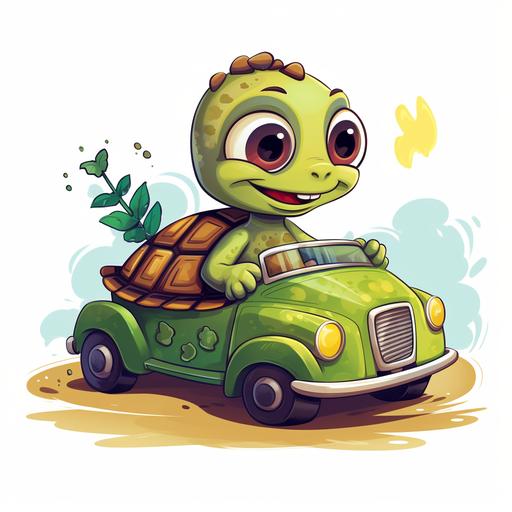 little turtle driving a car cartoon style