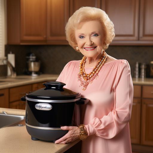 Betty white holding a crock pot