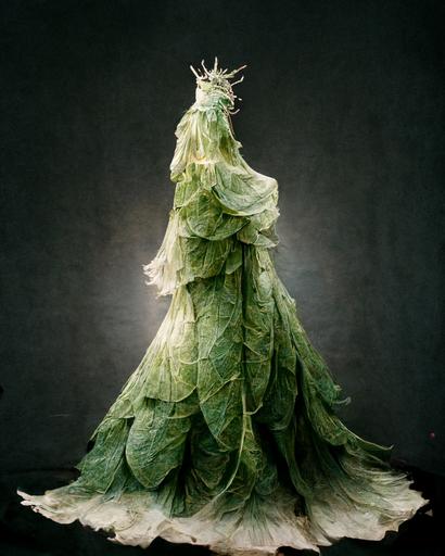 John Oliver wearing a gown made of cabbage leaf, fashion photo shoot, vouge lighting --ar 4:5 --q 1.9