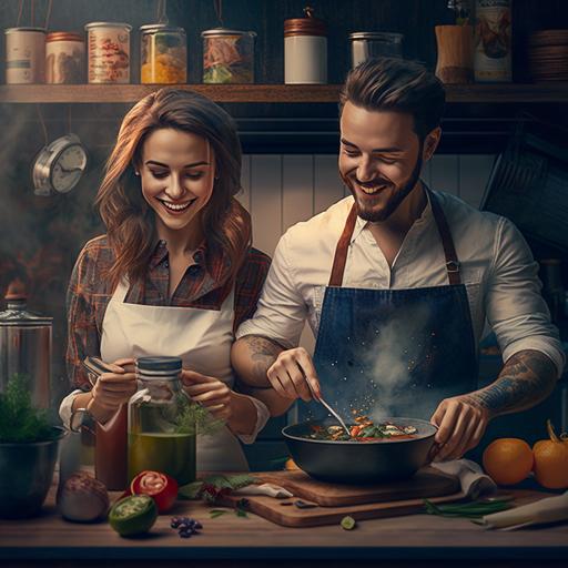 beautiful couple taking cooking class together