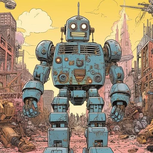 Dave Gibbons artwork of a bad robot planning to conquer the world ar 16:09 v 5.1