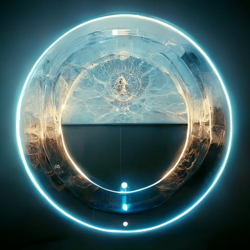 Bionic process circle with small decision circle inside::2, white and blue and glowing Accents ,Poster Style, Dramatic Atmosphere,Cinematic shot, High contrast ,High detail , Intricate , Ornate, Unreal Engine , Octane Render, God Rays , Studio Light ar 12:8